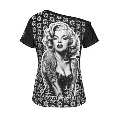 Eternal Angel Roses | Off-Shoulder Tee | Dark Chicana Gothic Streetwear