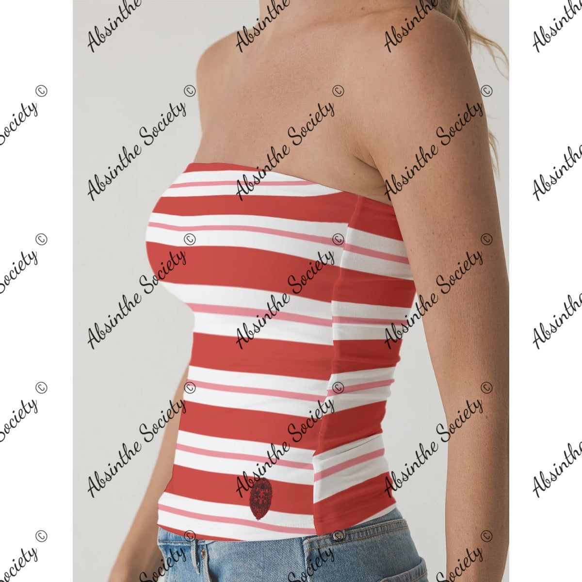 Red Stripe | Double-Layer Strapless Top | Dark Chicana Streetwear