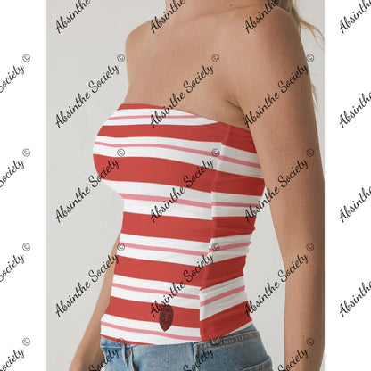 Red Stripe | Double-Layer Strapless Top | Dark Chicana Streetwear