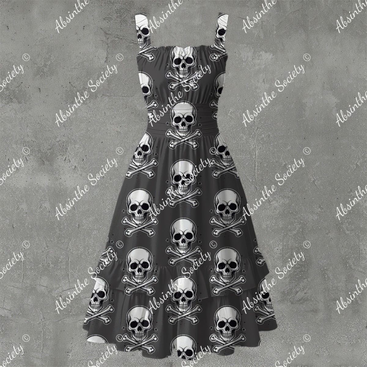 Skull Ritual Gray - Ruffle Hem Dress White