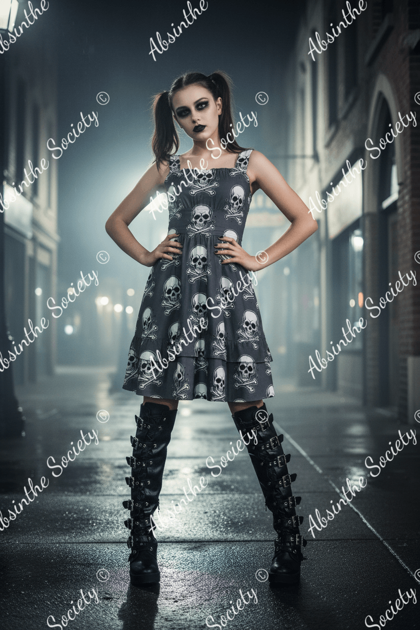 Skull Ritual Gray - Ruffle Hem Dress