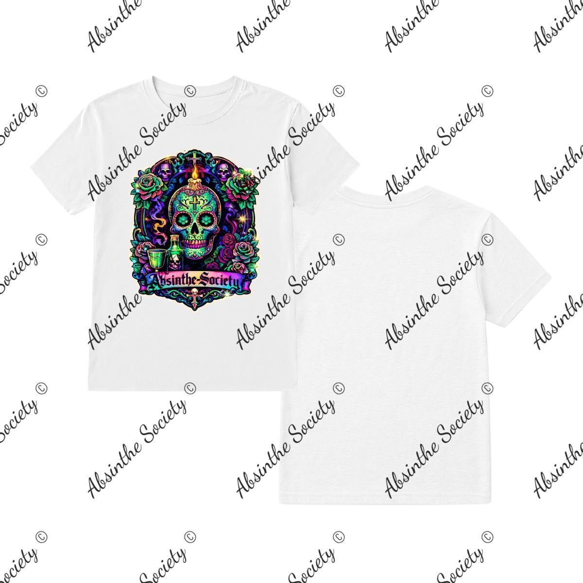 Absinthe Society Sugar Skull- T-Shirt Printed in USA White