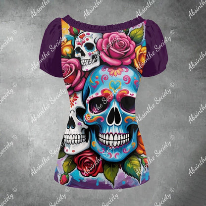 Lush Skull Garden - Puff Sleeve Shirt