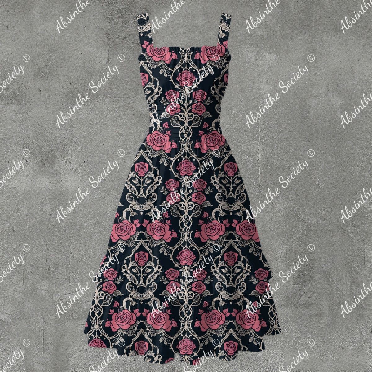 Palo De Rosa Ruffle Hem Dress - Gothic Rosewood Elegant White