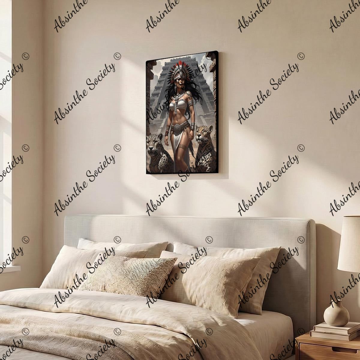 Jaguar Queen | Framed Canvas Wall Art | Dark Chicana Mesoamerican Gothic Décor