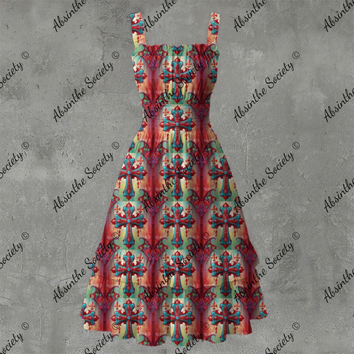 Religious Fervor Ruffle Hem Dress - Gothic Devotional Elegant White