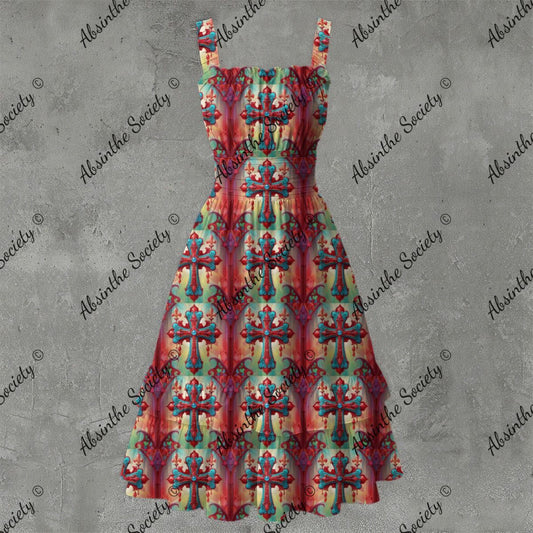 Religious Fervor Ruffle Hem Dress - Gothic Devotional Elegant White