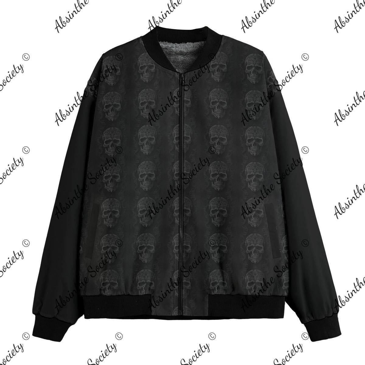Ghostly Glamor - Día de los Muertos Fleece Bomber Jacket | Sugar Skull Couple