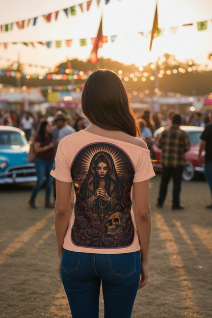 Ruega Por Nosotros | Off-Shoulder T-Shirt | Dark Chicana Gothic Streetwear