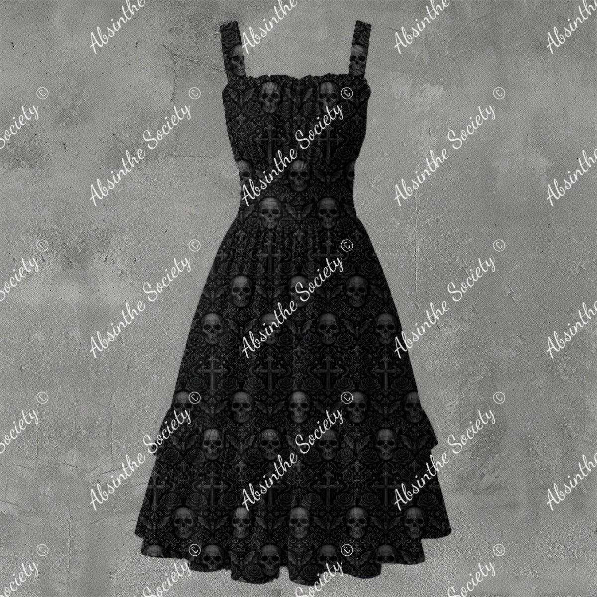 Ethereal Noir Ruffle Hem Dress - Gothic Elegant Mysterious White