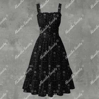 Ethereal Noir Ruffle Hem Dress - Gothic Elegant Mysterious White