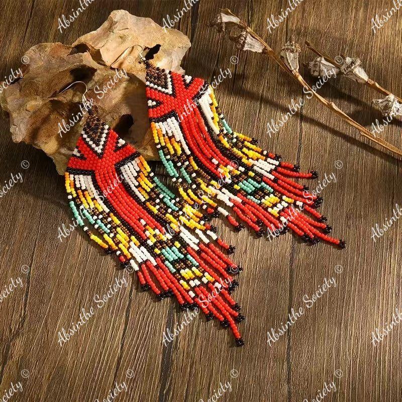 Chalchiuh | Hand-Woven Glass Bead Tassel Earrings