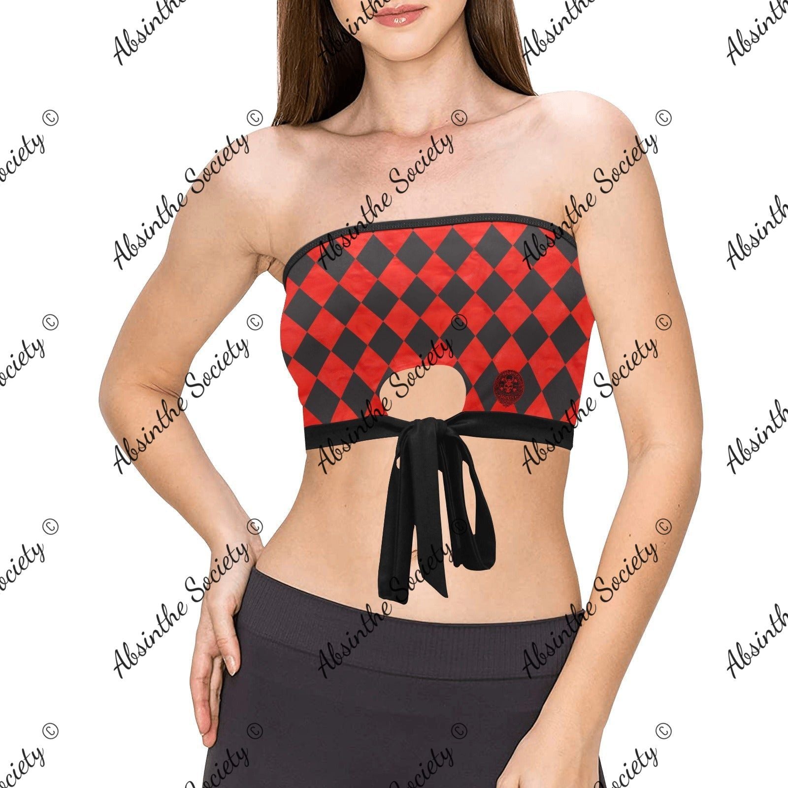 La Muerte | All-Over Print Tie Bandeau Top | Dark Chicana Gothic Streetwear