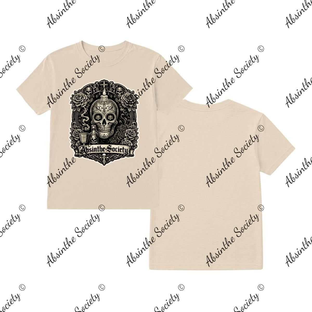 Absinthe Society - Sugar Skull Unisex T-Shirt Printed in USA Sand