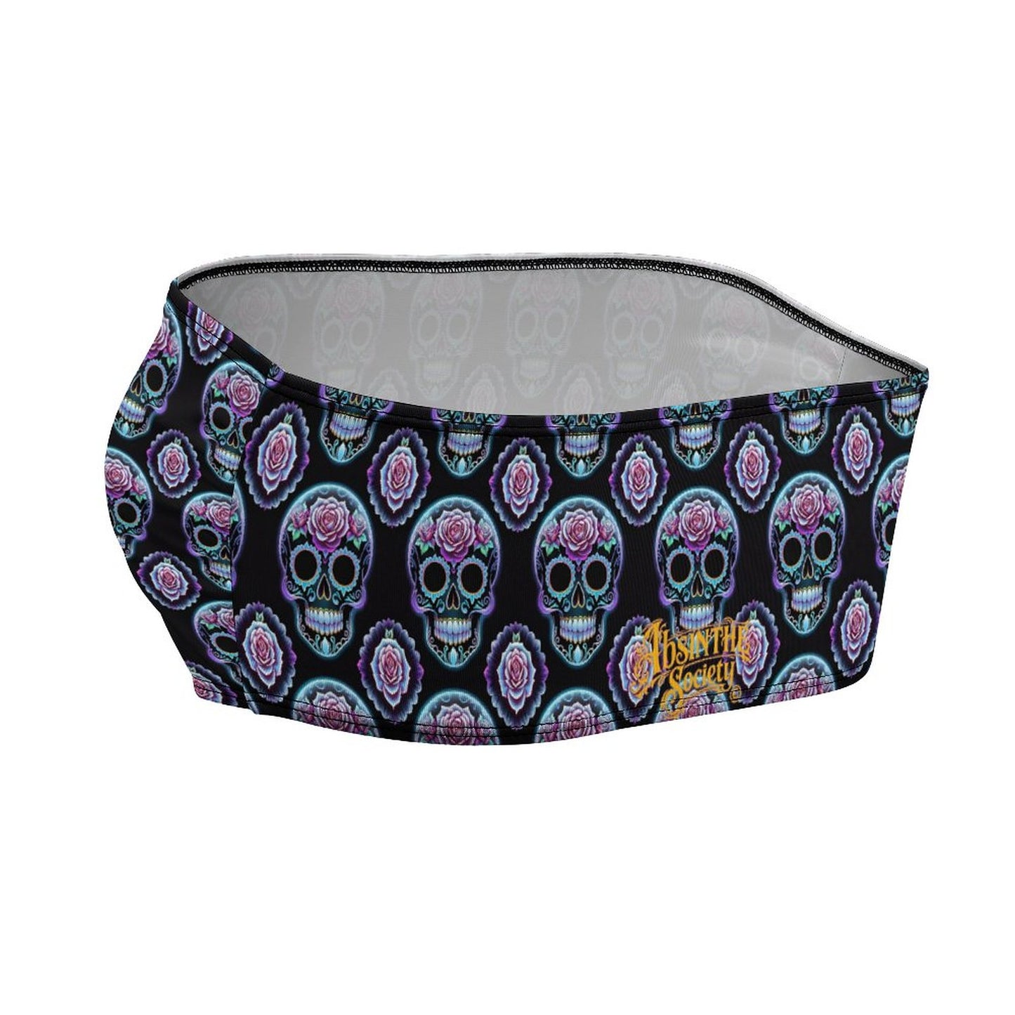 Las Calaveras Moradas | Purple Sugar Skull All-Over Print Strapless Tube Top | Chicana Gothic Streetwear