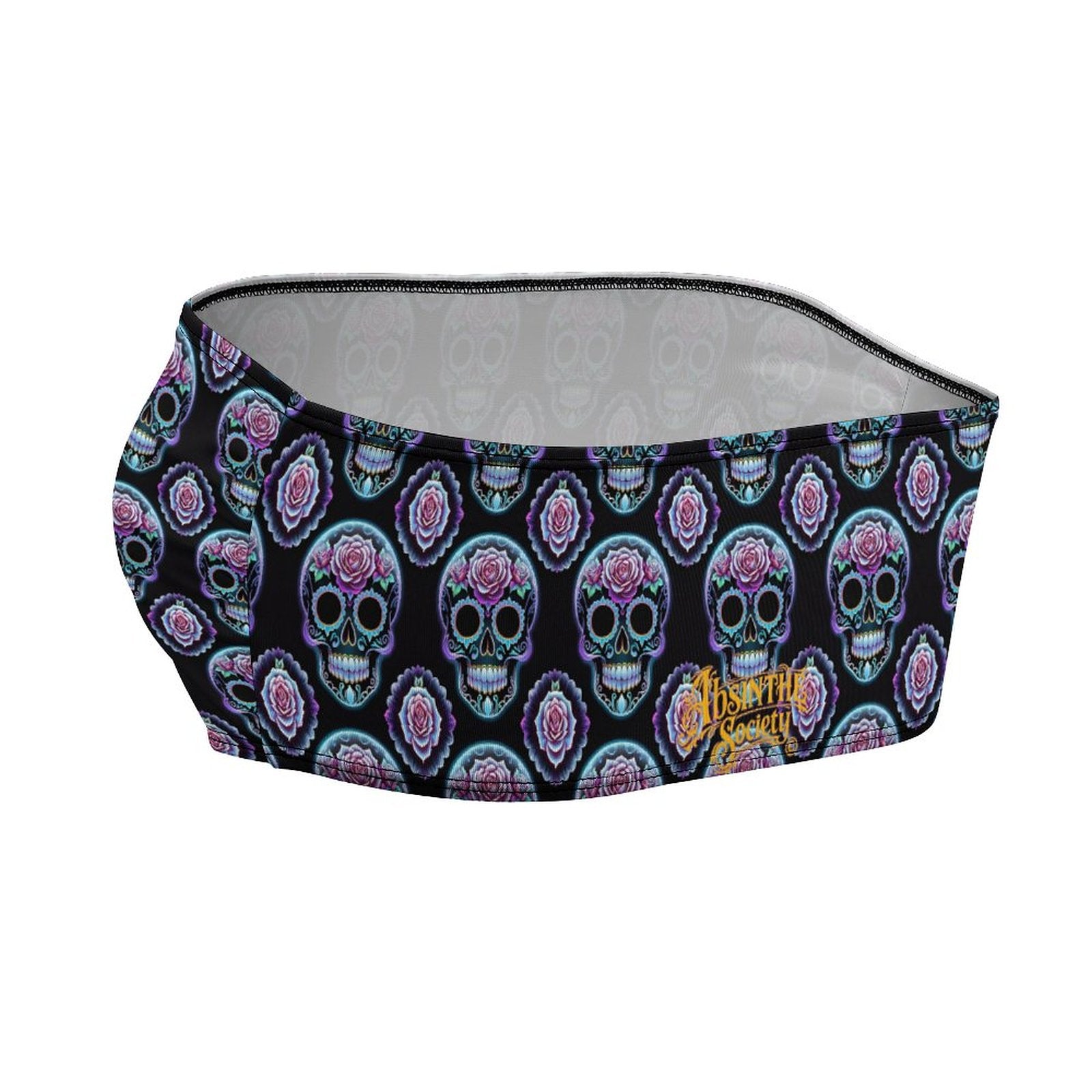 Las Calaveras Moradas | Purple Sugar Skull All-Over Print Strapless Tube Top | Chicana Gothic Streetwear