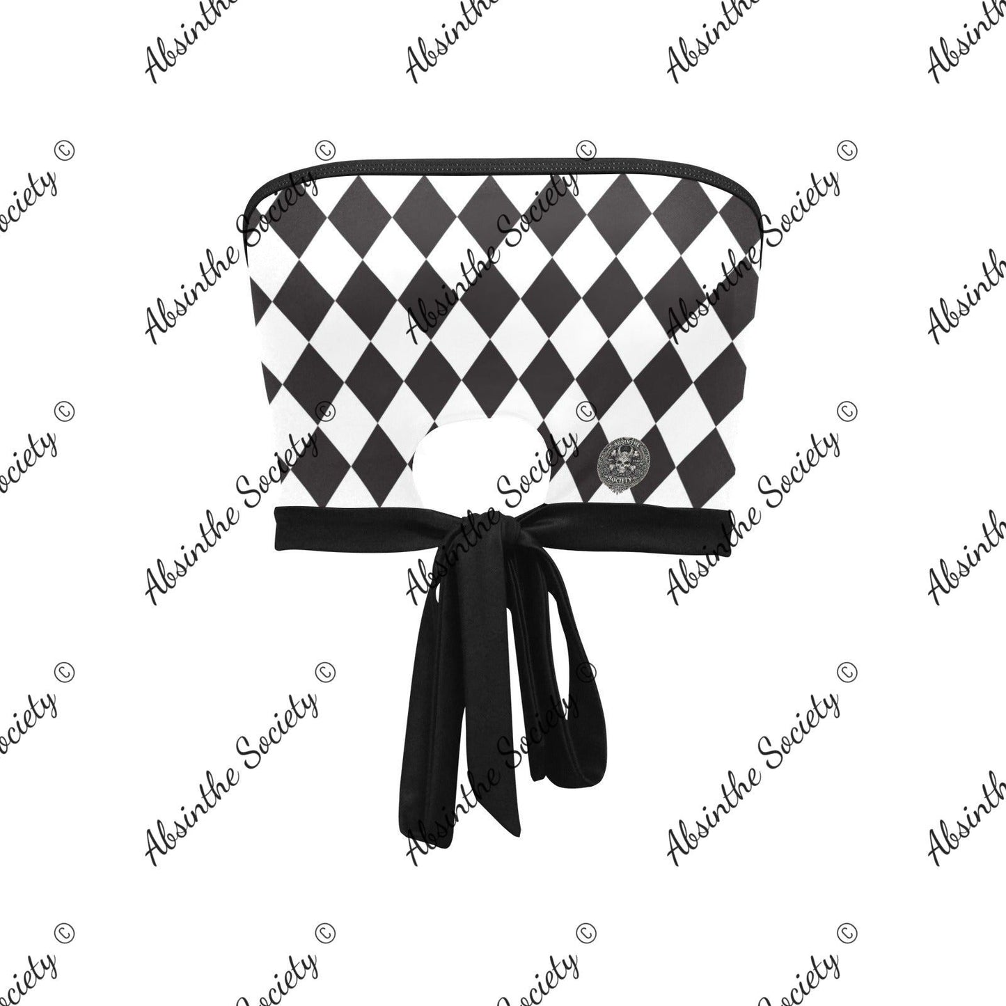 La Reina del Calle | All-Over Print Tie Bandeau Top | Dark Chicana Gothic Streetwear