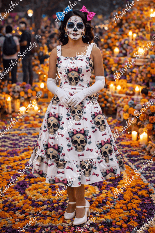 Cutie De Los Muertos Ruffle Hem Dress - Gothic Día de los Muertos