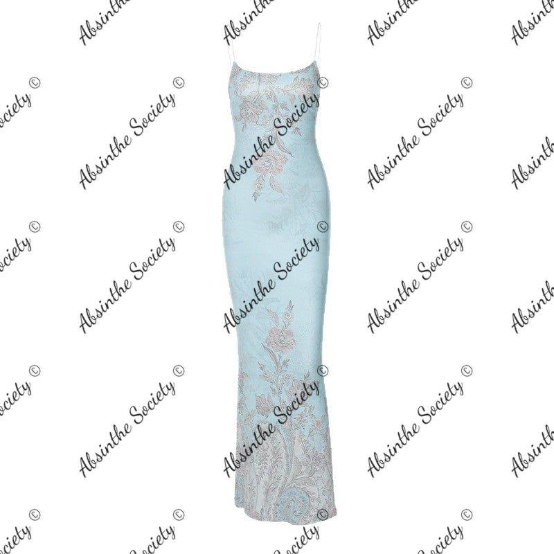 Blue Floral Midi to Long Slip Dress | Sheer Spaghetti Strap