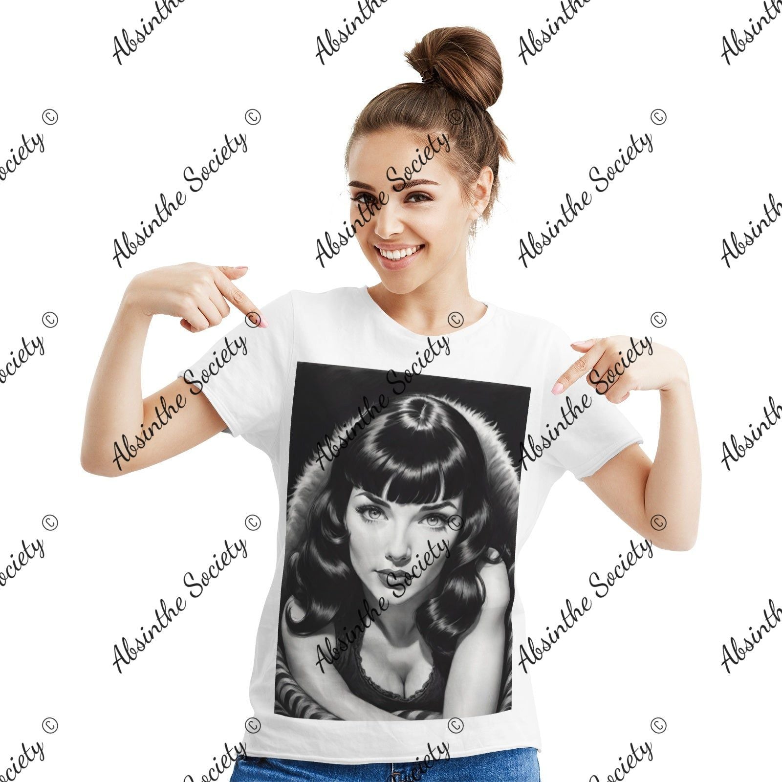 Bettie Page with Love Women's Cotton Short Sleeve T-shirt White