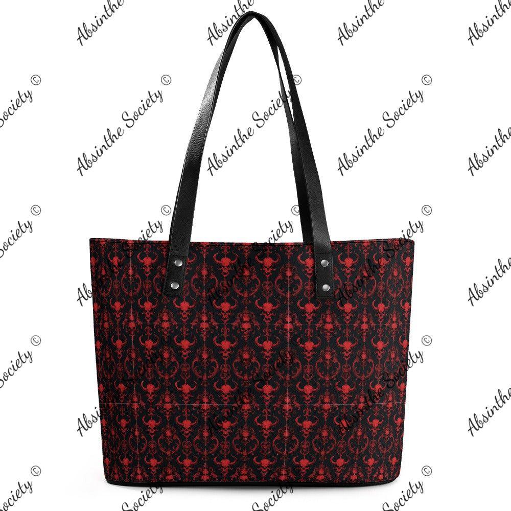 Dark Descent Leather Handbag - Gothic Luxury 38X29X14CM White