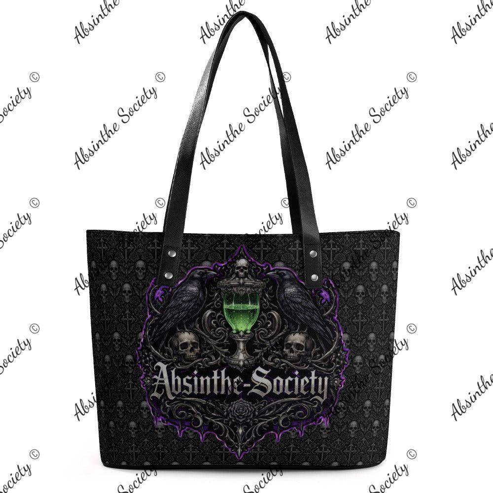 Quoth the Raven - Leather Handbag - Poe Inspired- Absinthe Society 38X29X14CM Black