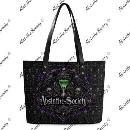 Quoth the Raven - Leather Handbag - Poe Inspired- Absinthe Society 38X29X14CM Black
