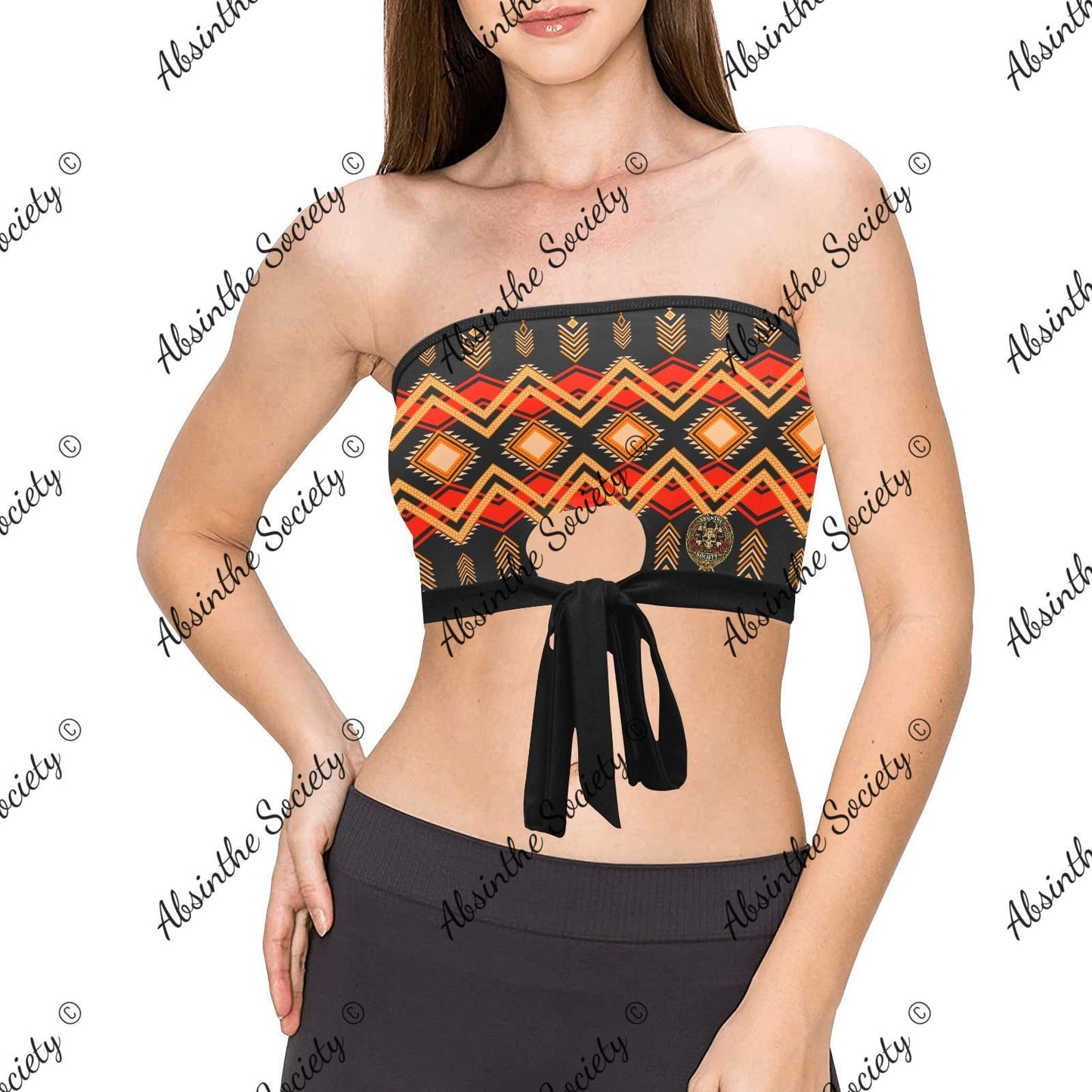 La Sombra | All-Over Print Tie Bandeau Top | Dark Chicana Gothic Streetwear