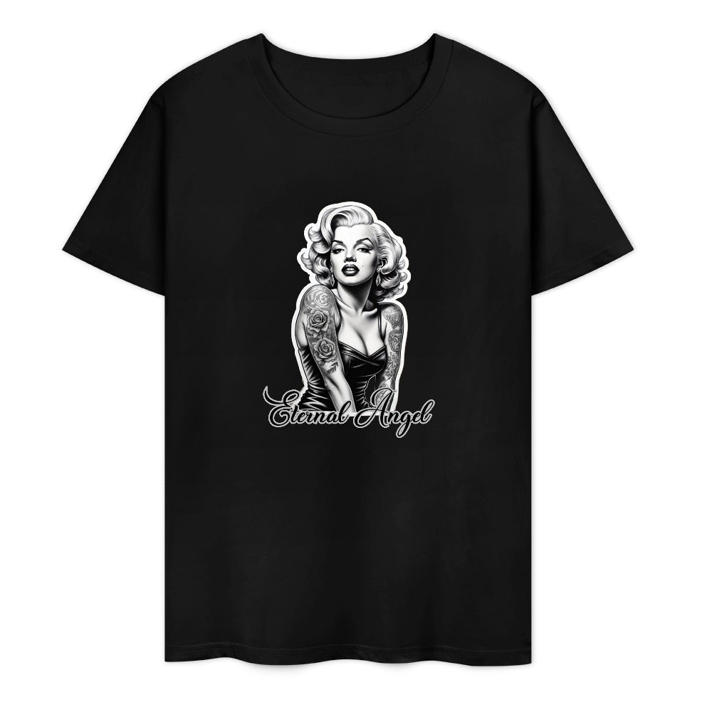 Eternal Angel (black)- Marilyn Monroe- Pure Cotton T-shirt Front Print