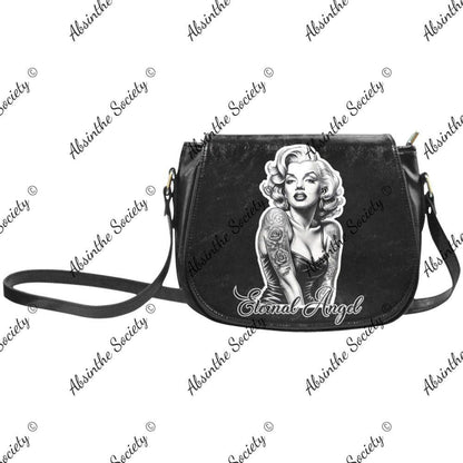Eternal Angel Marilyn Monroe Saddle Bag - Gothic Vegan Leather Black ONE SIZE
