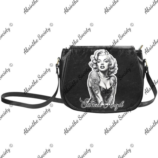 Eternal Angel Marilyn Monroe Saddle Bag - Gothic Vegan Leather Black ONE SIZE