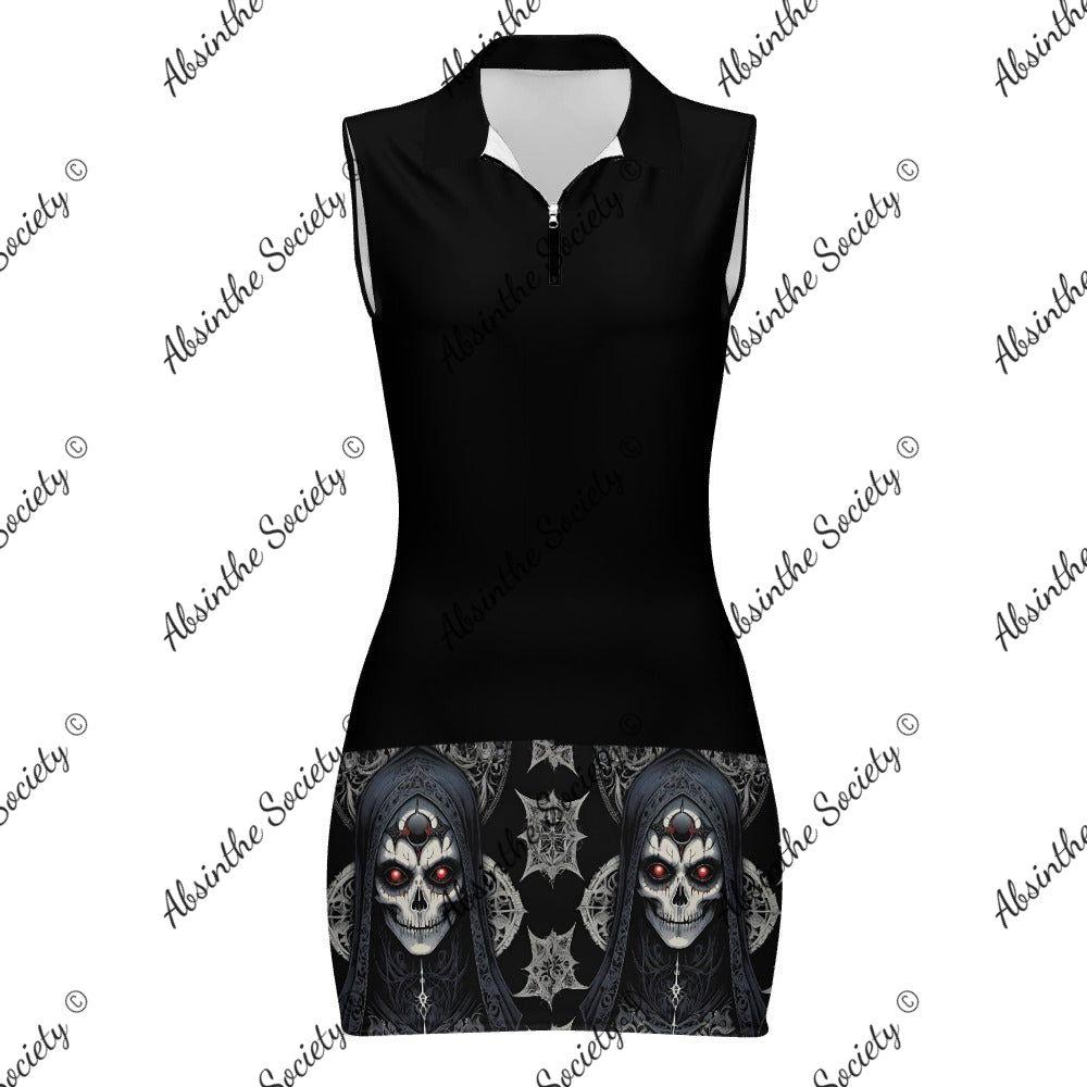 Deadly Aura - Sleeveless Polo Dress with Zipper