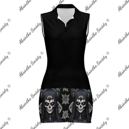 Deadly Aura - Sleeveless Polo Dress with Zipper