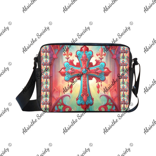 Religious Fervor Cross-body Nylon Bag - Gothic Sacred Iconography White ONESIZE