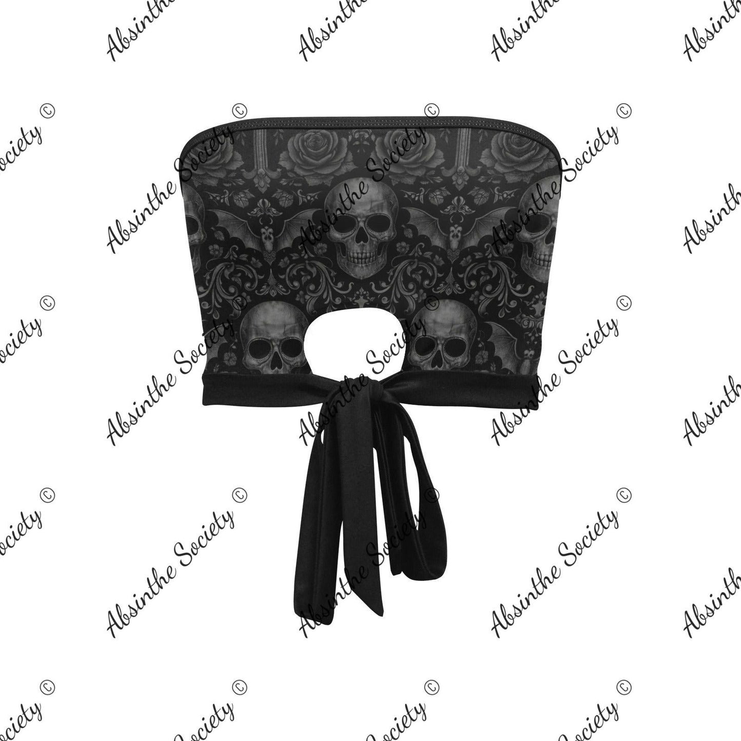 La Guerrera | All-Over Print Tie Bandeau Top | Dark Chicana Gothic Streetwear