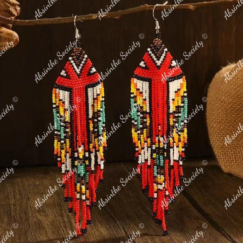 Chalchiuh | Hand-Woven Glass Bead Tassel Earrings Multicolor