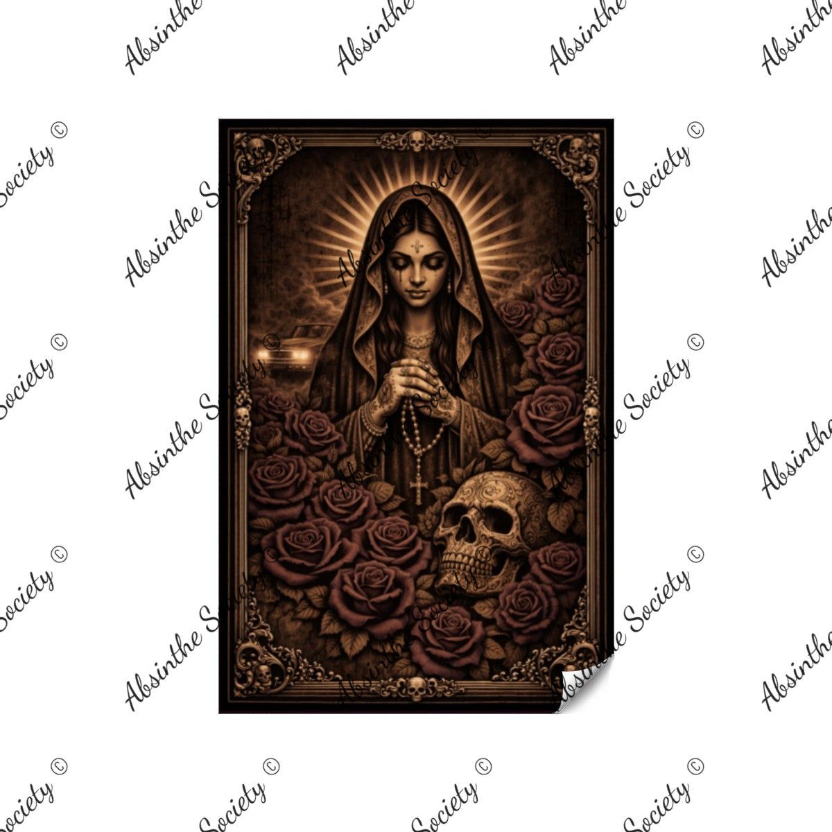 Ruega Por Nosotros | Dark Gothic Chicano Art Poster 001 White