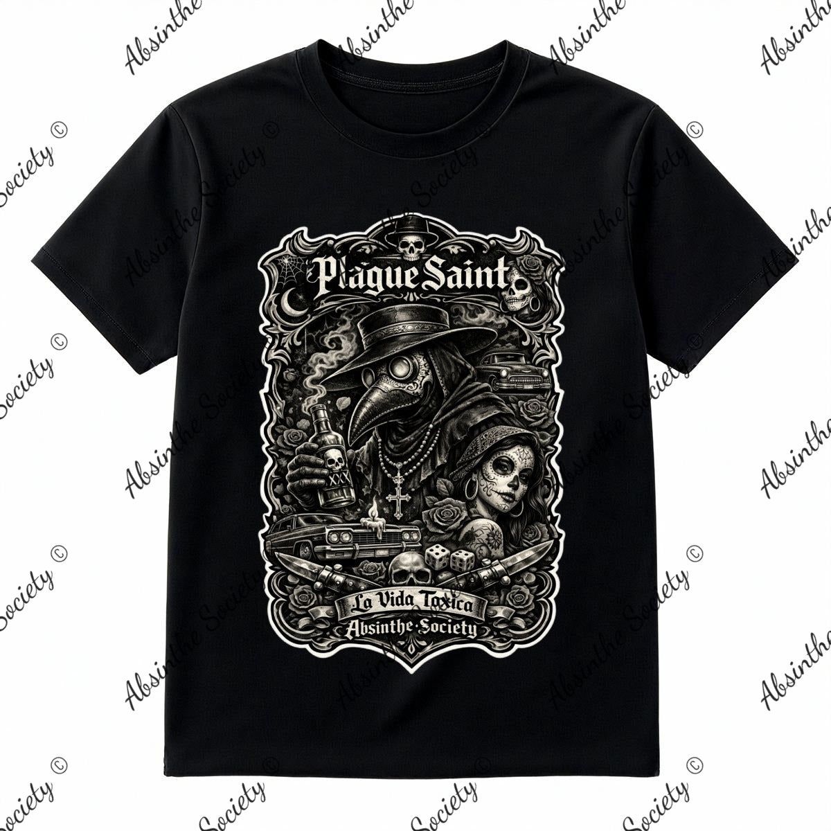 La Vida Toxica - Plague Saint Pareja- Grayscale T-Shirt Printed in USA