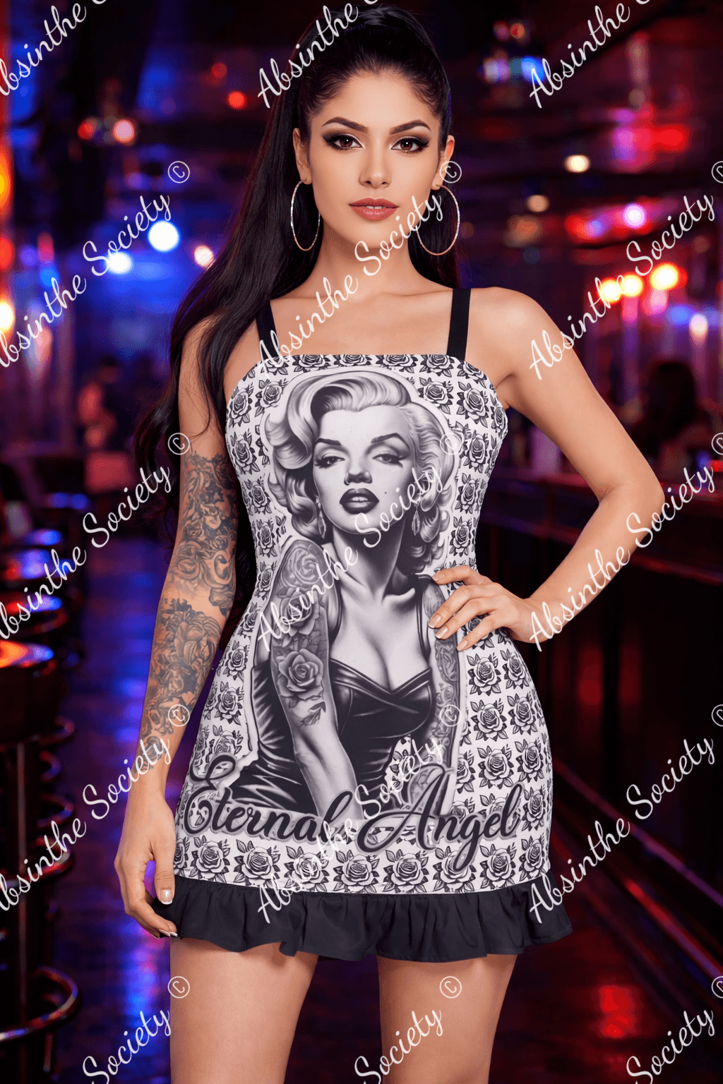 Eternal Angel (Roses) Ruffle Hem Mini Dress