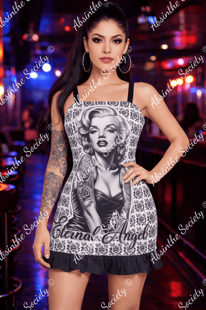 Eternal Angel (Roses) Ruffle Hem Mini Dress