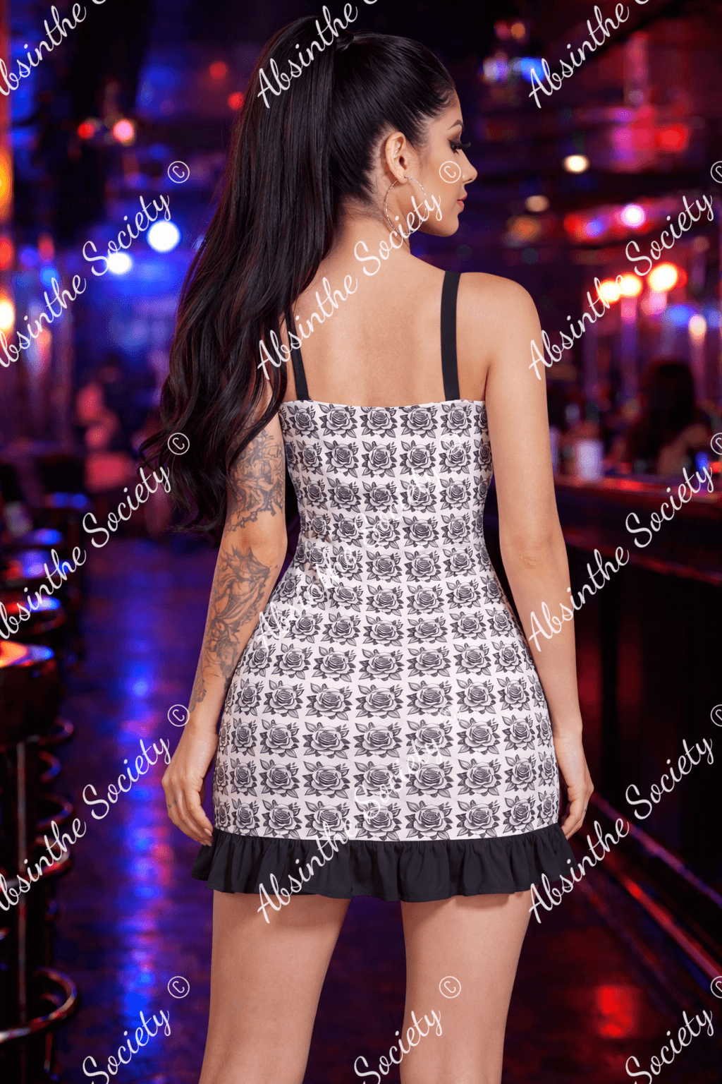 Eternal Angel (Roses) Ruffle Hem Mini Dress