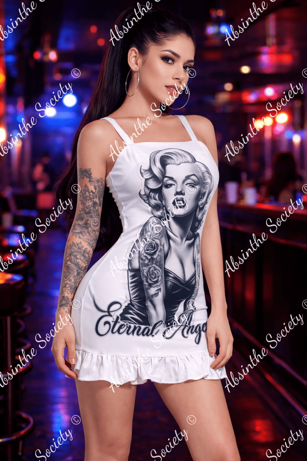 Eternal Angel (white) Neck Ruffle Mini Dress