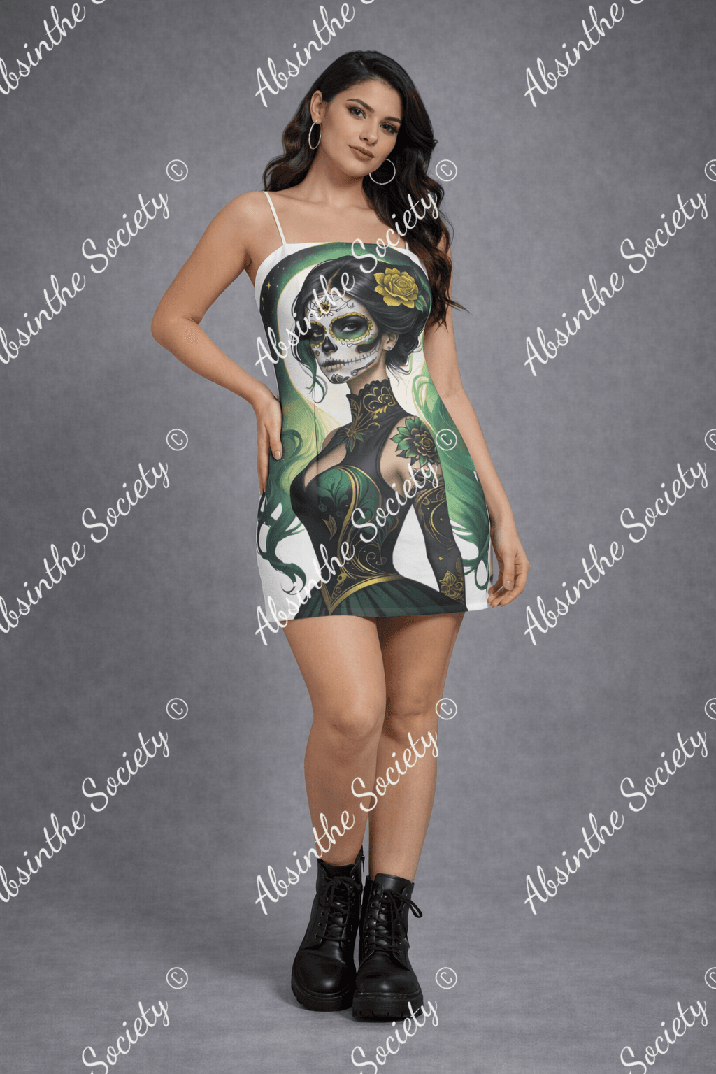 Darkened Veil - Sugar Skull Spaghetti Strap Mini Dress | Día de los Muertos 3XL