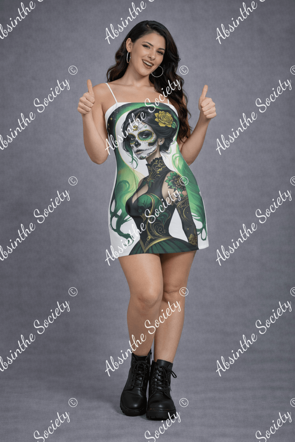 Darkened Veil - Sugar Skull Spaghetti Strap Mini Dress | Día de los Muertos