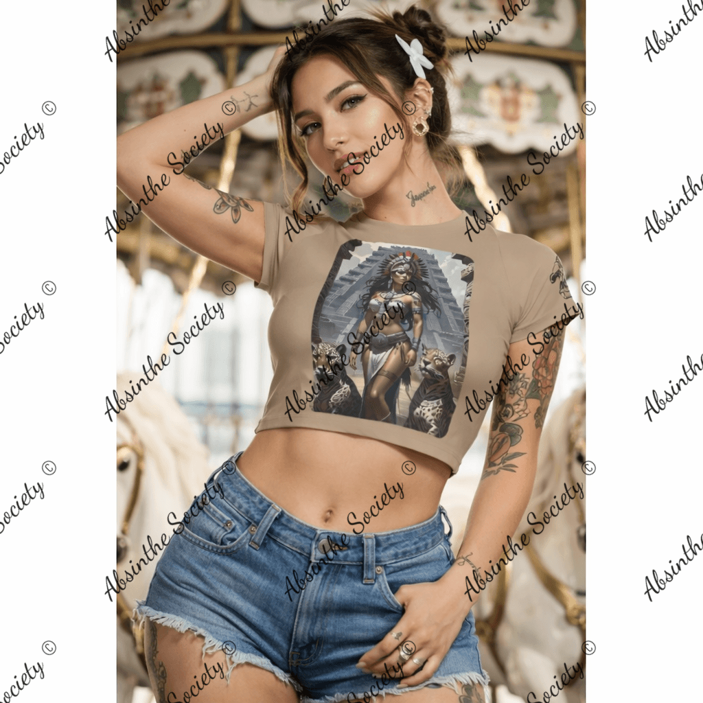 Jaguar Queen Brown - Cropped T-shirt White