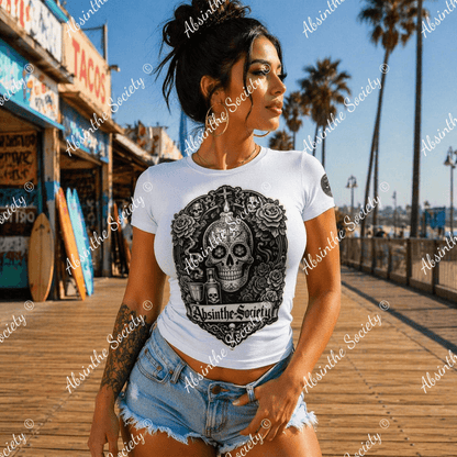 Sugar Skull | White Print Slim-Fit T-Shirt | Día de los Muertos | Absinthe Society