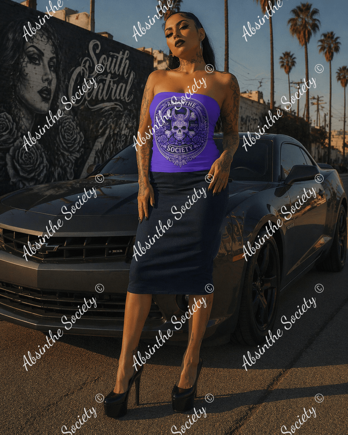 Absinthe Society Logo | Double-Layer Strapless Top | Dark Chicana Streetwear