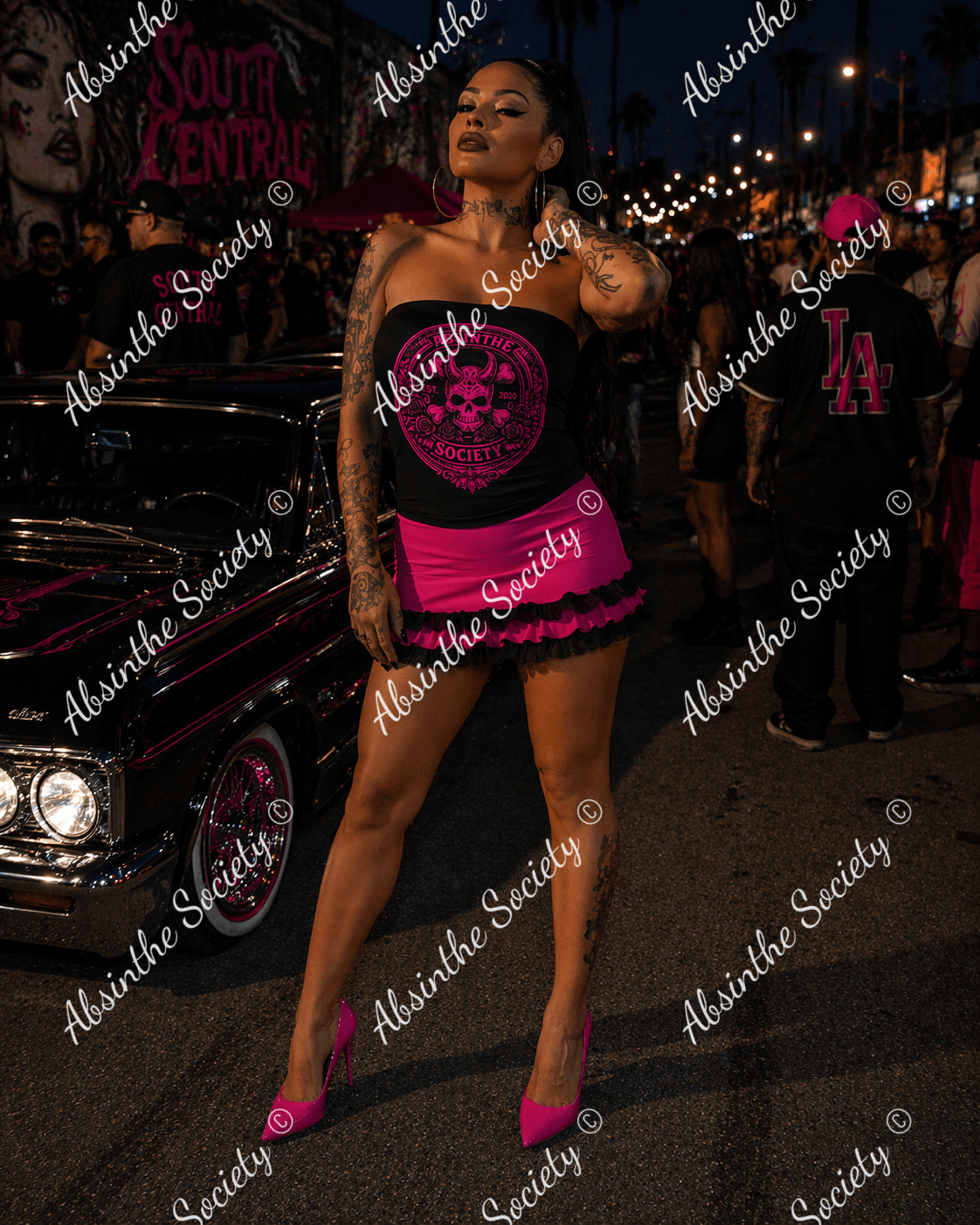 Absinthe Society | Logo Hot Pink Double-Layer Strapless Top | Bold Chicana Streetwear | Absinthe Society