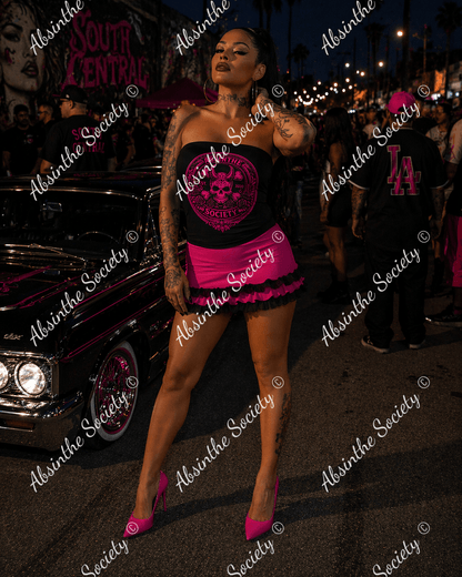 Absinthe Society | Logo Hot Pink Double-Layer Strapless Top | Bold Chicana Streetwear | Absinthe Society