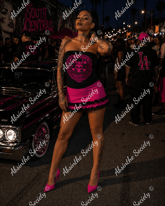 Absinthe Society | Logo Hot Pink Double-Layer Strapless Top | Bold Chicana Streetwear | Absinthe Society